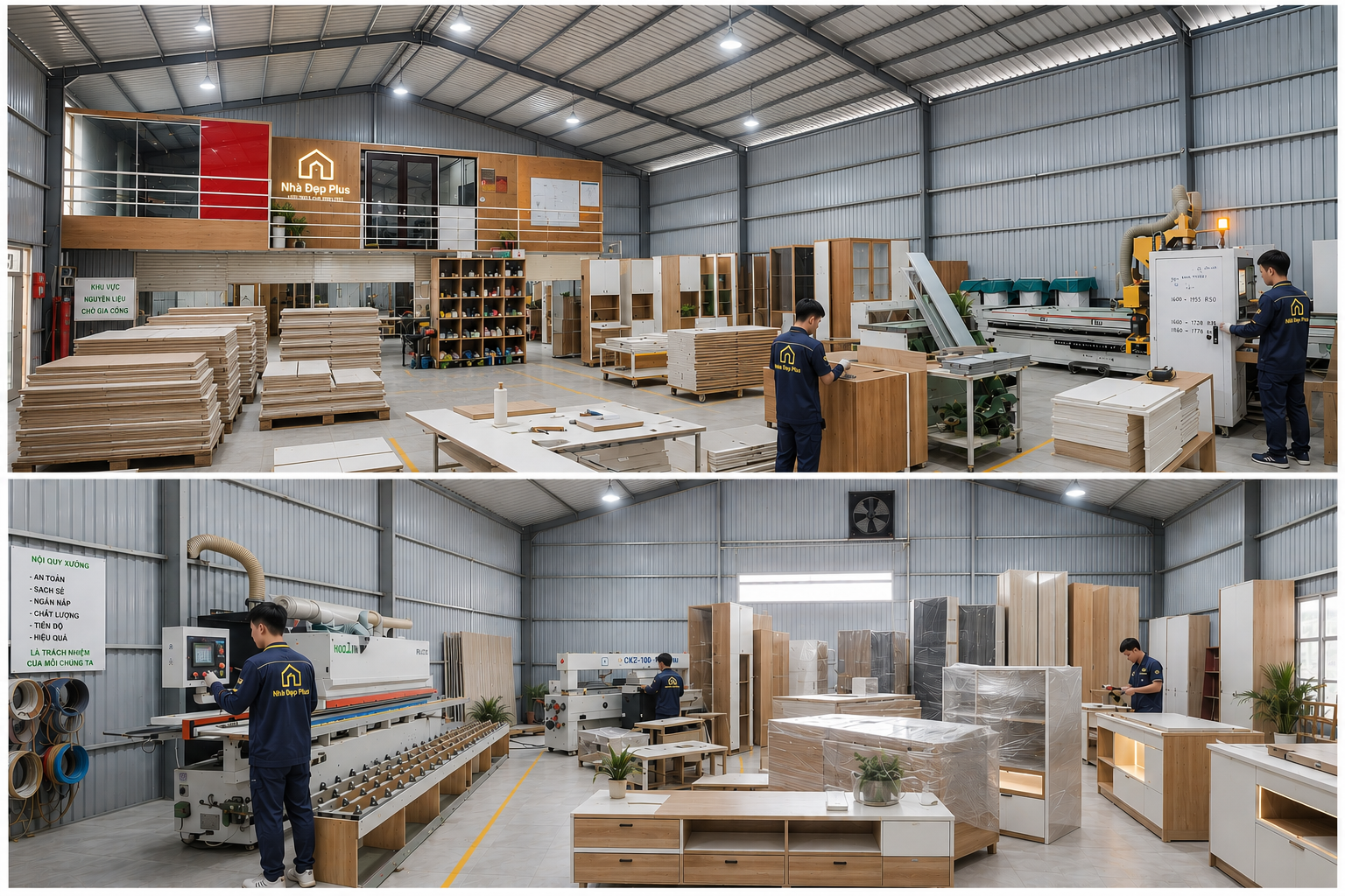 Hệ thống máy móc CNC tự động hiện đại tại xưởng Nhà Đẹp Plus